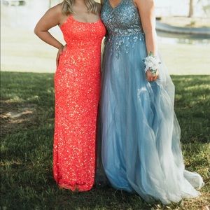 Coral pink sparkly prom dress size 8